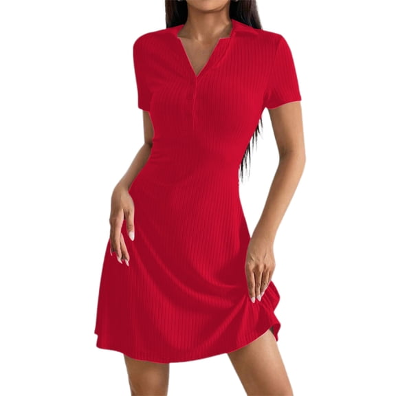 Plus Size Women's V Neck Lapel Button Down Flowy Long Sleeve Tunic Dress - Casual Party Vacation Outfit for Spring Fall - XL-5XL Sizes