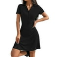 thumbnail image 1 of Plus Size Women's V Neck Lapel Button Down Flowy Long Sleeve Tunic Dress - Casual Party Vacation Outfit for Spring Fall - XL-5XL Sizes, 1 of 4
