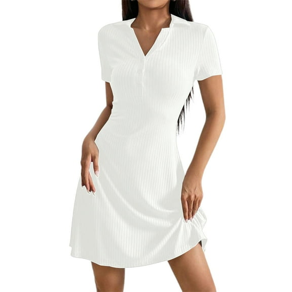 Plus Size Women's V Neck Lapel Button Down Flowy Long Sleeve Tunic Dress - Casual Party Vacation Outfit for Spring Fall - XL-5XL Sizes