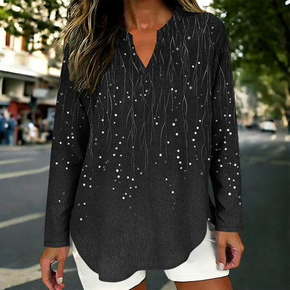 Plus Size Women's V-Neck Linen Look Button Down Blouse with Roll Up Long Sleeves