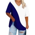 thumbnail image 1 of Plus Size Women's V-Neck Short Sleeve Color Block T-Shirt, Casual Summer Basic Tee for Everyday Wear, 1 of 6