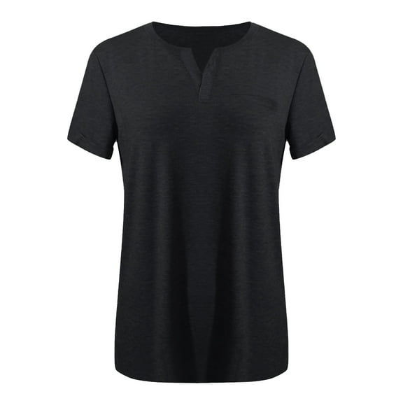 Plus Size Women's V Neck Short Sleeve T Shirt Fashion Loose Fit Casual Pocket Top Comfortable Stretch Fabric Casual Summer Tops Short Sleeve T Shirt