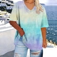 thumbnail image 1 of Plus Size Women's V-Neck Short Sleeve Tie-Dye Ombre Print Summer Basic Top, Loose Fit Stylish Plus Size Tee for Everyday Casual Wear and Weekend Outings Mint Green XL, 1 of 6