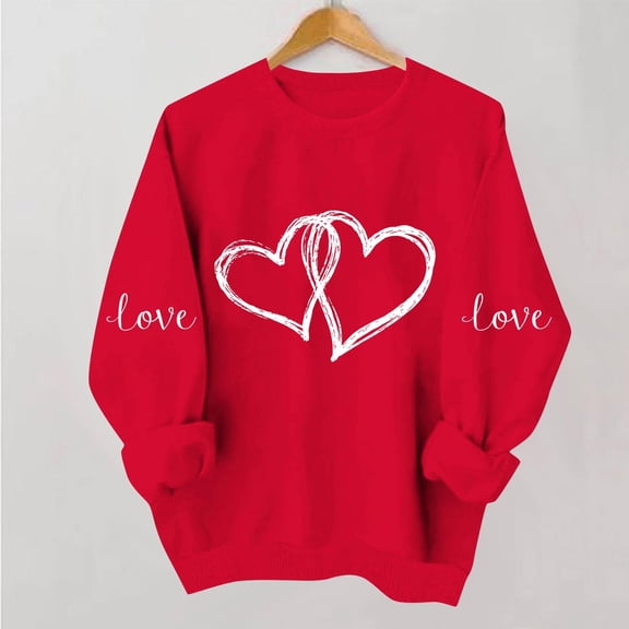 Plus Size Women's Valentine's Day Heart Graphic Print Long Sleeve Round Neck Casual Sweatshirt
