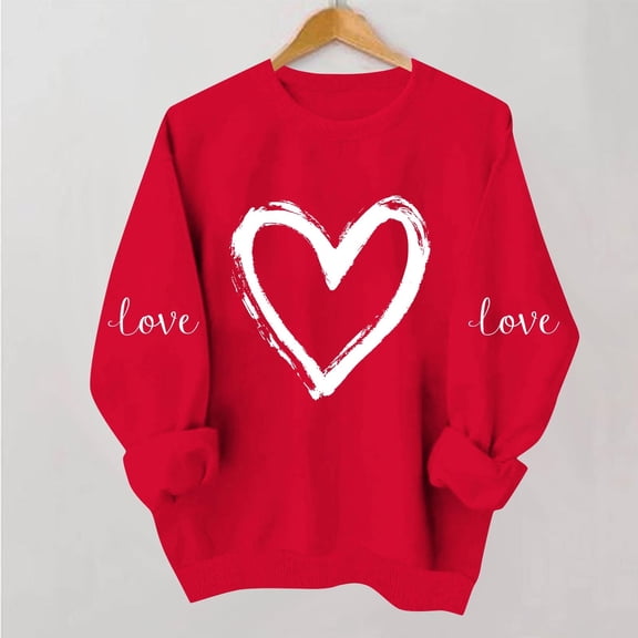 Plus Size Women's Valentine's Day Heart Graphic Print Long Sleeve Round Neck Casual Sweatshirt