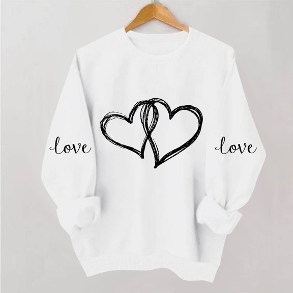 Plus Size Women's Valentine's Day Love Hearts Print Long Sleeve Round Neck Casual Sweatshirt