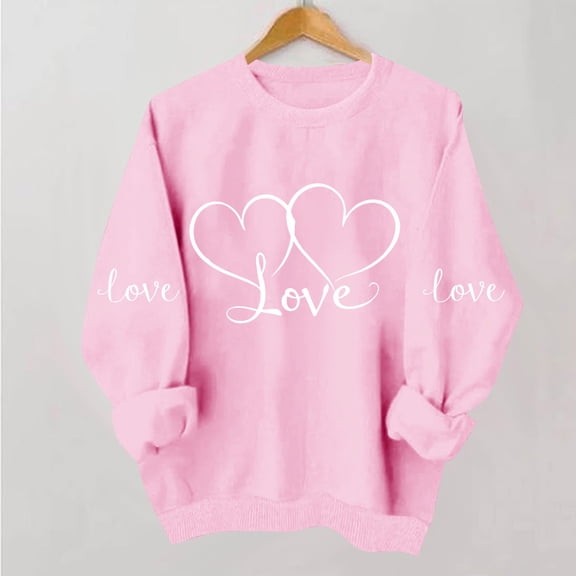 Plus Size Women's Valentine's Day Love Hearts Print Long Sleeve Round Neck Casual Sweatshirt