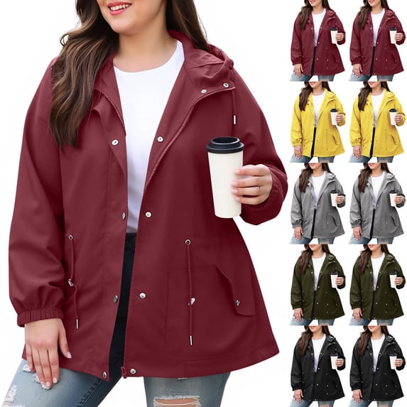 Plus Size Women's Waterproof Rain Jacket with Hood Lightweight Outdoors Raincoat Winter Coat And Windproof Solid Jackets For Outdoor Hiking Trips Hooded Raincoat Windbreaker Tops