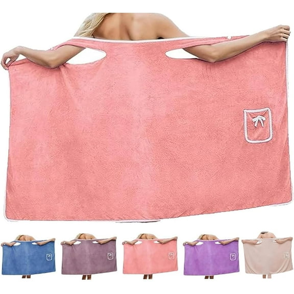 Plus Size Women's Wearable Shower Skirt, 55*31In Wearable Towels for Women with 2-Button Design, Water Absorption Quick Drying Adjustable Soft Bath Wrap