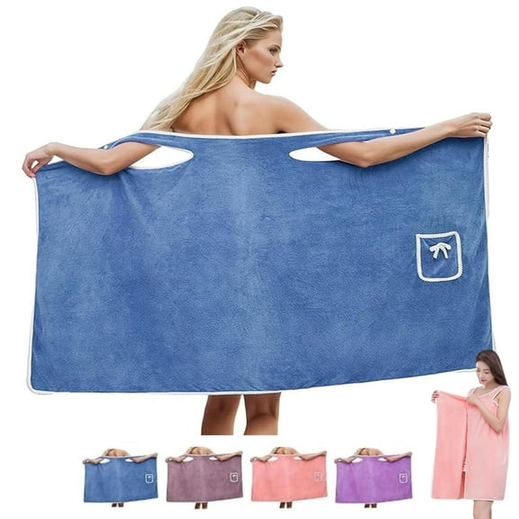 Plus Size Women's Wearable Shower Skirt, Glow Wrap Towel with Straps, Wearable Halter Bath Towels for Women,Bow Tie Water Absorption and Quick Drying Beauty