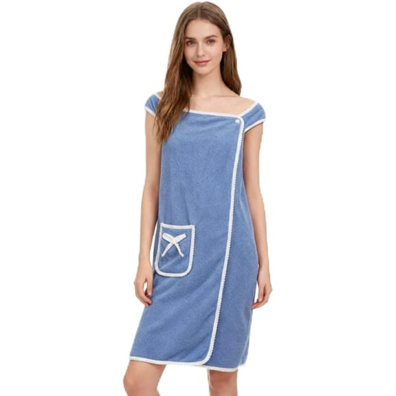Plus Size Women's Wearable Shower Skirt – Soft Thickened Bath Towel Wrap with Pocket, Double Snap Closure for Pool, Beach, Gym & Bathroom