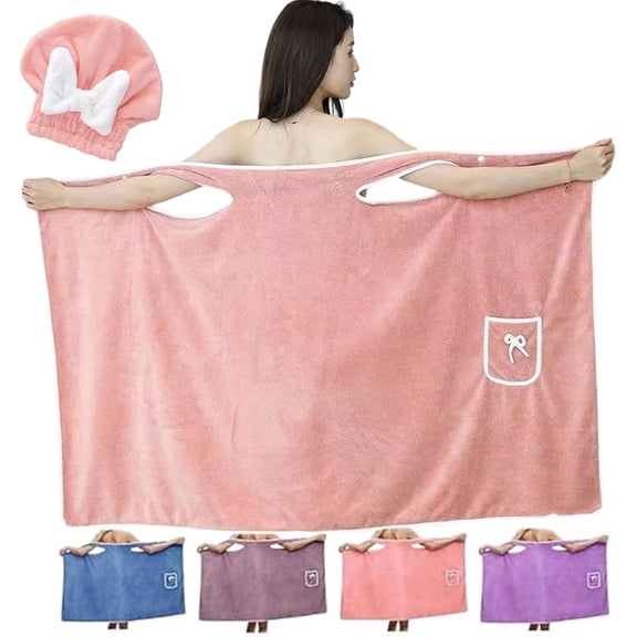 Plus Size Women's Wearable Shower Skirt, Wearable Shower Skirt, Bath Towel For Women Plus Size, Water Absorption (Pink)