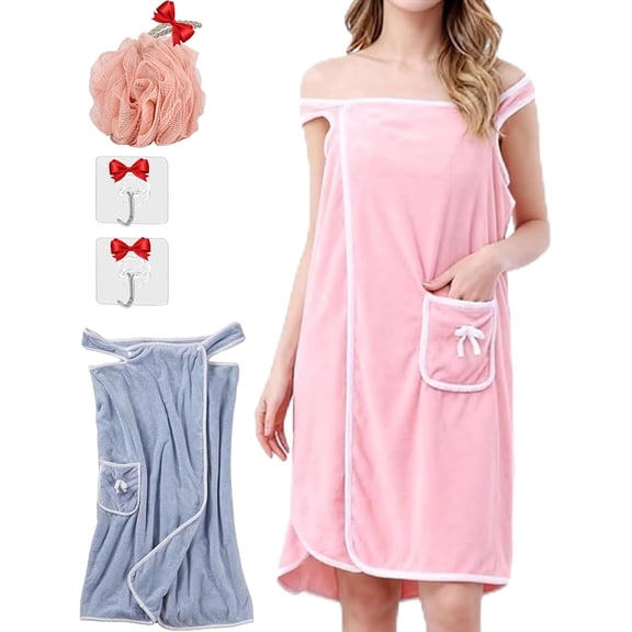 Plus Size Women's Wearable Shower Skirt, Wearable Towels for Women, Coral Fleece Highly Absorbent Quick Drying Bath Towels/Robe/Wrap with Straps