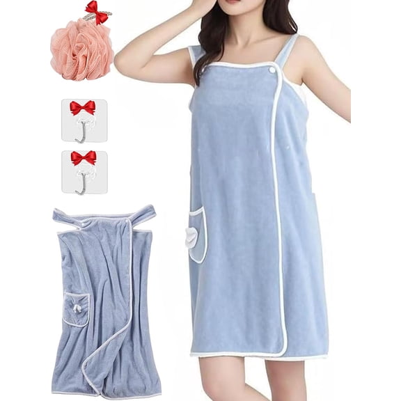 Plus Size Women's Wearable Shower Skirt, Wearable Towels for Women, Coral Fleece Highly Absorbent Quick Drying Bath Towels/Robe/Wrap with Straps