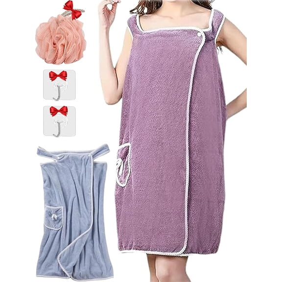 Plus Size Women's Wearable Shower Skirt, Wearable Towels for Women, Coral Fleece Highly Absorbent Quick Drying Bath Towels/Robe/Wrap with Straps