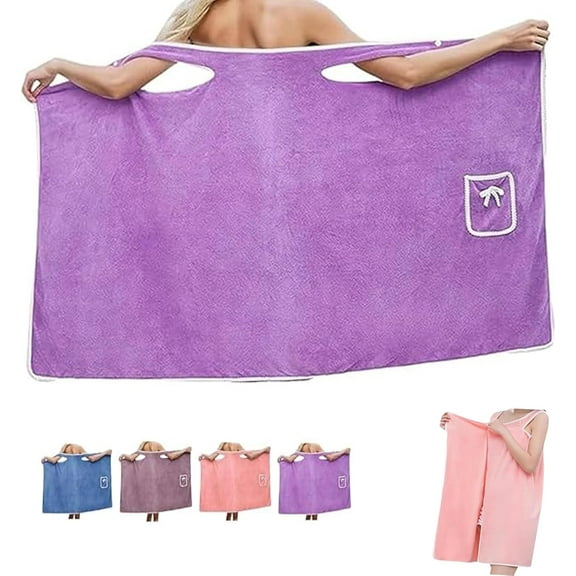 Plus Size Women's Wearable Shower Skirt, Wearable Towels for Women, Plus Size Bath Towel Wrap, Water Absorption (Purple, Large)