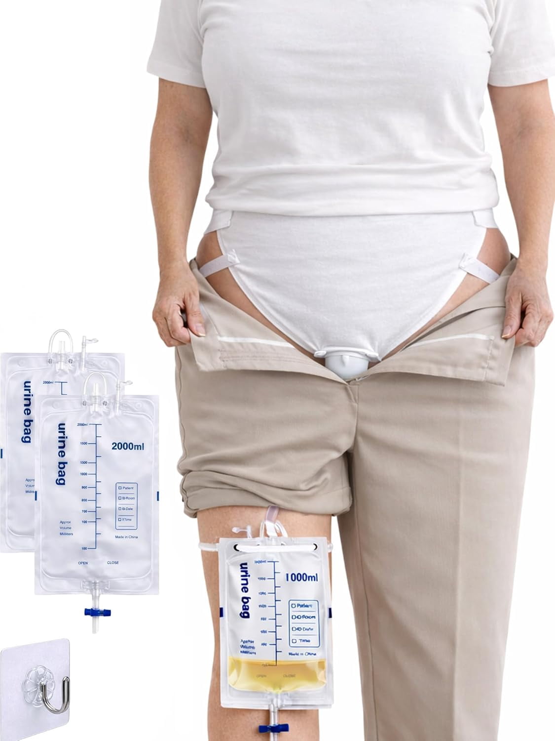 Plus Size Women's Wearable Urinal System (100-330 Lbs) - Reusable Silicone Urine Collector with 5ft Tube & 3 Leg Bags for Incontinence Care