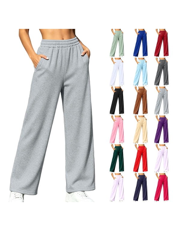Plus Size Sweatpants for Women Wide Leg Sweatpants High Waist Pockets Loose Fit Casual Running Pants, Gray-S
