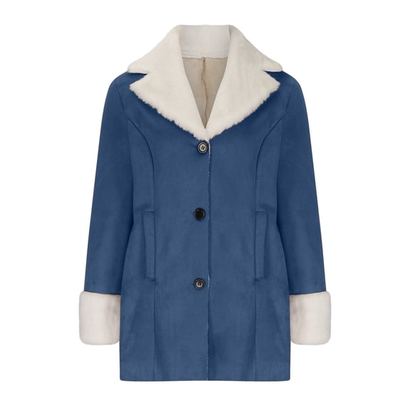 Plus Size Women's Winter Coat Lined Suede Peacoat Lapel Collar Button Down Warm Outwear with Pockets