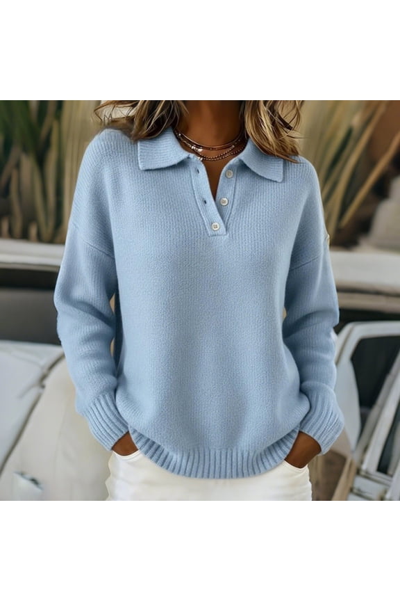 Plus Size Women's Winter V-Neck Long Sleeve Knitted Pullover Sweater with Collar