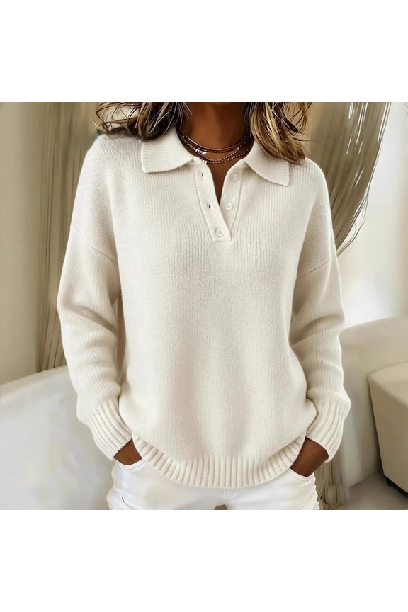 Plus Size Women's Winter V-Neck Long Sleeve Knitted Pullover Sweater with Collar