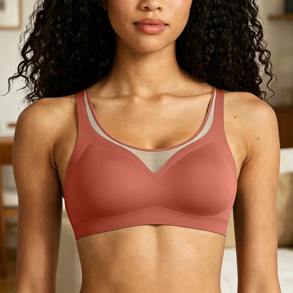 Plus Size Women's Wireless Tank Top Bra, Mesh Panel & Wide Adjustable Straps, Seamless Breathable Support for All-Day Comfort Red XXXL
