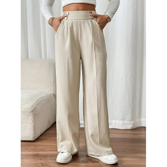 Plus Size Women's Work Casual & Elegant Solid Color Straight-leg Pants