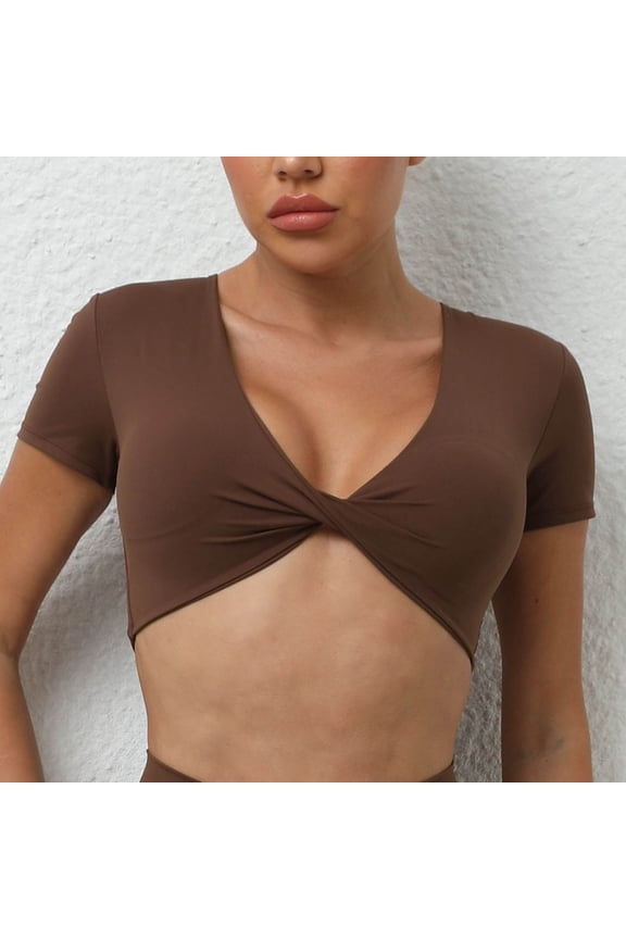 Plus Size Women's Yoga Short Sleeve V Neck Athletic T-Shirt High Performance Workout Top Stretchable Fitness Tee Wicking Activewear