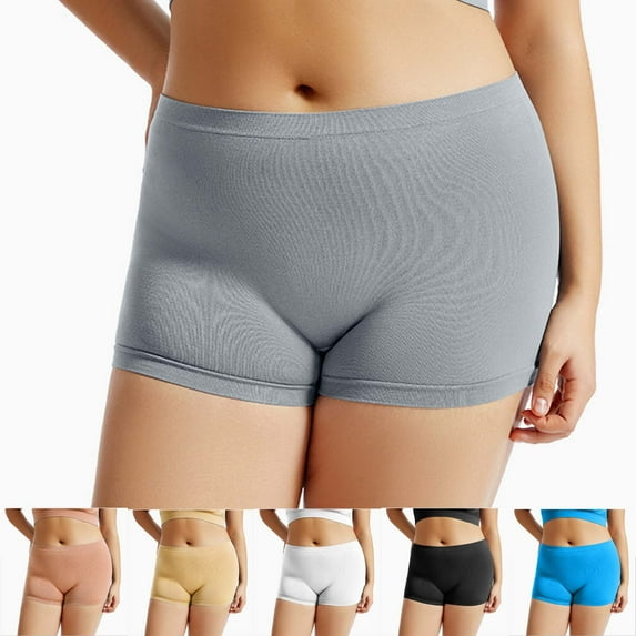 Plus Size Womens Anti-glare Bottoming Shorts Solid Color Slim Seamless Workout Shorts Gray,L