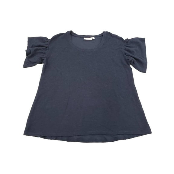 Plus Size Womens Black Ribbed Ruffled Short Sleeve Dressy Sweater Shirt Top 2X