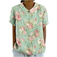 thumbnail image 1 of Plus Size Womens Blouses Casual Summer Trend Fall Vintage Floral Printed Short Sleeve V Neck Stylish Loose Flowy Tops,Green 1,L, 1 of 5