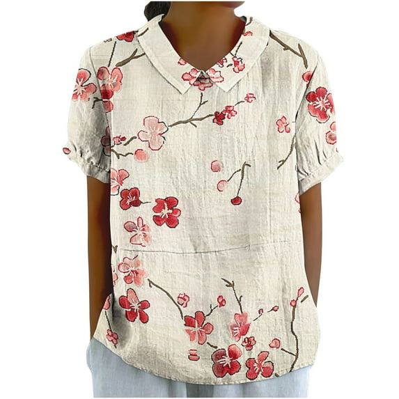 Plus Size Womens Blouses Casual Summer Trend Fall Vintage Floral Printed Short Sleeve V Neck Stylish Loose Flowy Tops,Wine,3XL