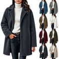 thumbnail image 1 of Plus Size Womens Business Casual Fleece Fall Jackets Trendy Mid-Length Oversized Winter Coats with Pockets Lapel Collar Button Down Outerwear, 1 of 6