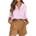 thumbnail image 1 of Plus Size Womens Button Shirts Striped Classic Long Sleeve Office Work Blouses Tops with Pockets 4XL, 1 of 8