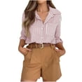 thumbnail image 1 of Plus Size Womens Button Shirts Striped Classic Long Sleeve Office Work Blouses Tops with Pockets 5XL, 1 of 8