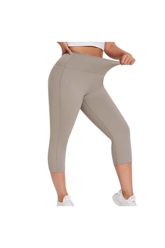 Plus Size Womens Capri Leggings High Waist Tummy Control Knee Length Yoga Pants Stretchy Workout Biker Shorts Summer Casual Athletic Wear Moisture Wicking Comfortable Lounge Bottoms