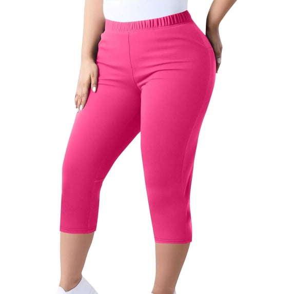 Plus Size Womens Capri Pants Summer Casual Yoga Pants Capris Solid Color Elastic Waist Sports Yoga Pants
