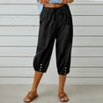 thumbnail image 1 of Plus Size Womens Capri Pants, Xunlbb Fashion Women Summer Casual Loose Bandage Button Pocket Solid Trousers Capris Pants(Black,L), 1 of 9