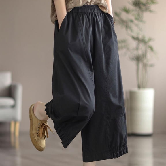 Plus Size Womens Capri Pants, Xunlbb Women's 2024 New Large Size Versatile Age Reducing Solid Color Casual Pants(Black,XL)