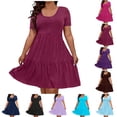 thumbnail image 1 of Plus Size Womens Casual Dresses for Short Sleeve V Neck Dress Summer Flowy Beach Sundresses Navy XXL, 1 of 6
