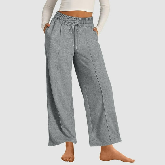 Plus Size Womens Casual High Waisted Wide Leg Pants Women Fashion Trousers Full Pants Casual Straight Solid Color Loose Casual Wide Leg Pants Deal of The Week Ndbuld Silver S