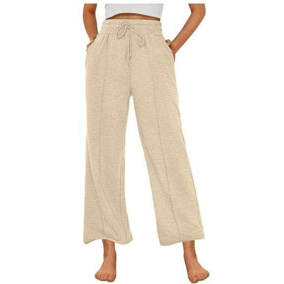 Plus Size Womens Casual High Waisted Wide Leg Pants Women Fashion Trousers Full Pants Casual Straight Solid Color Loose Casual Wide Leg Pants Ndbuld Khaki M