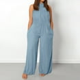 thumbnail image 1 of Plus Size Womens Casual Sleeveless Loose Solid Jumpsuits Baggy Stretchy Long Pant Romper Overalls With Pockets Cyan Jumpsuit plus Size Womens Jumpsuits Super Romper for Women Women's Pocket Front, 1 of 4