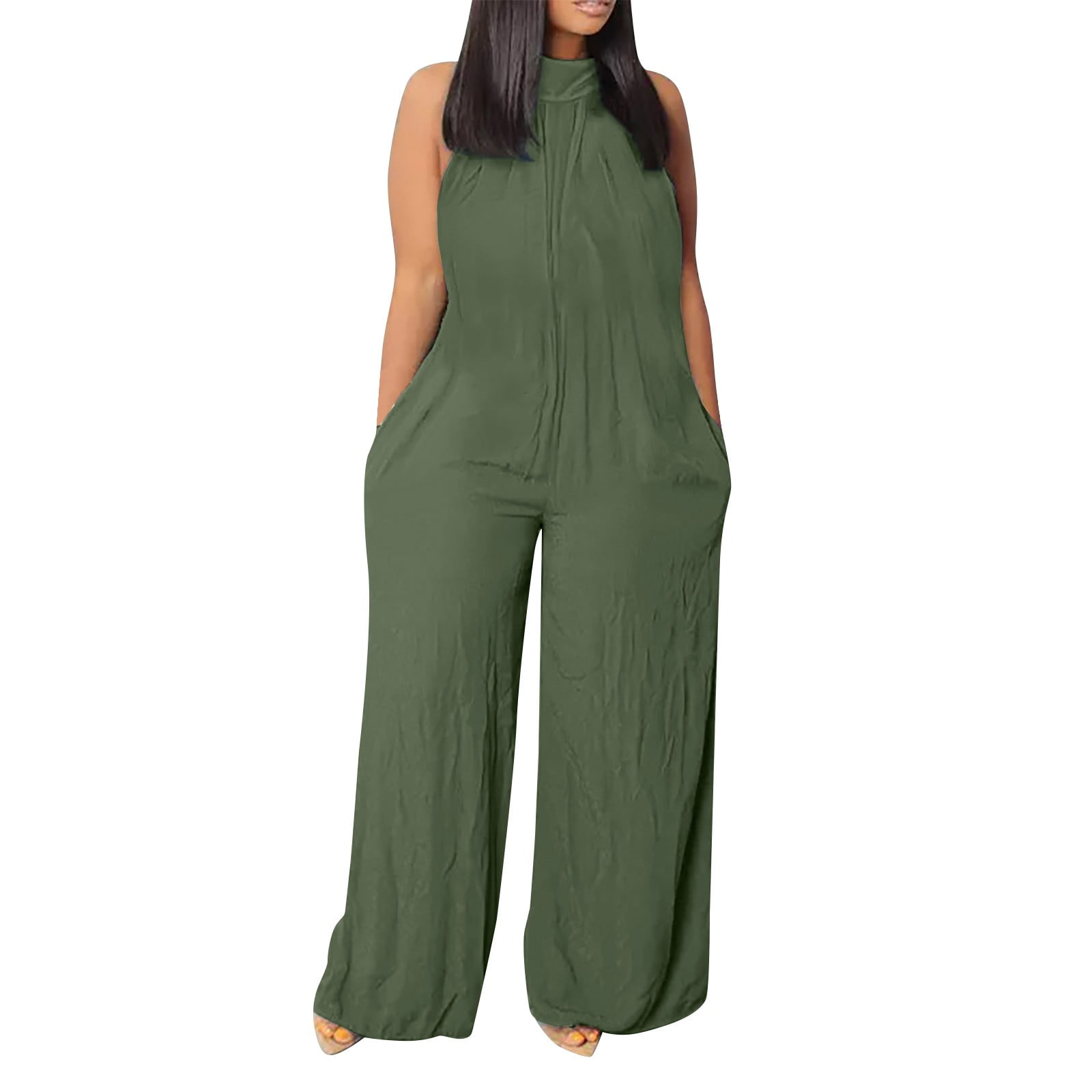 Plus Size Womens Casual Sleeveless Loose Solid Jumpsuits Baggy Stretchy