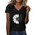 thumbnail image 1 of Plus Size Womens Clothes Womens Floral Tops Short Sleeve, Women's Sunshade Summer T Shirt Plus Size Loose Top Top Girls Short Sleeve Graphic Casual V Neck T Shirt Black, L, 1 of 4