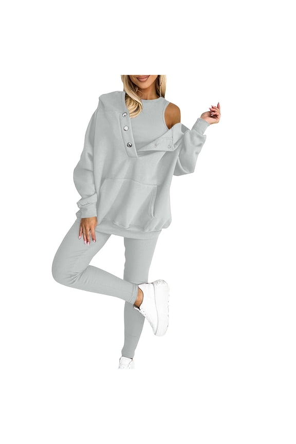 Plus Size Womens Clothes Pants Fayshow0 Women Sweat Suit Hoodie and Leggings Casual and Comfortable Sweatshirt 3 Piece Suit