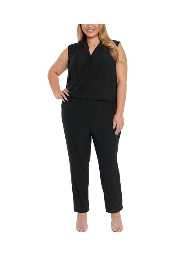 Plus Size Womens Coldesina Bailey Faux Wrap Jumpsuit, Size 3X - Black Black 3X