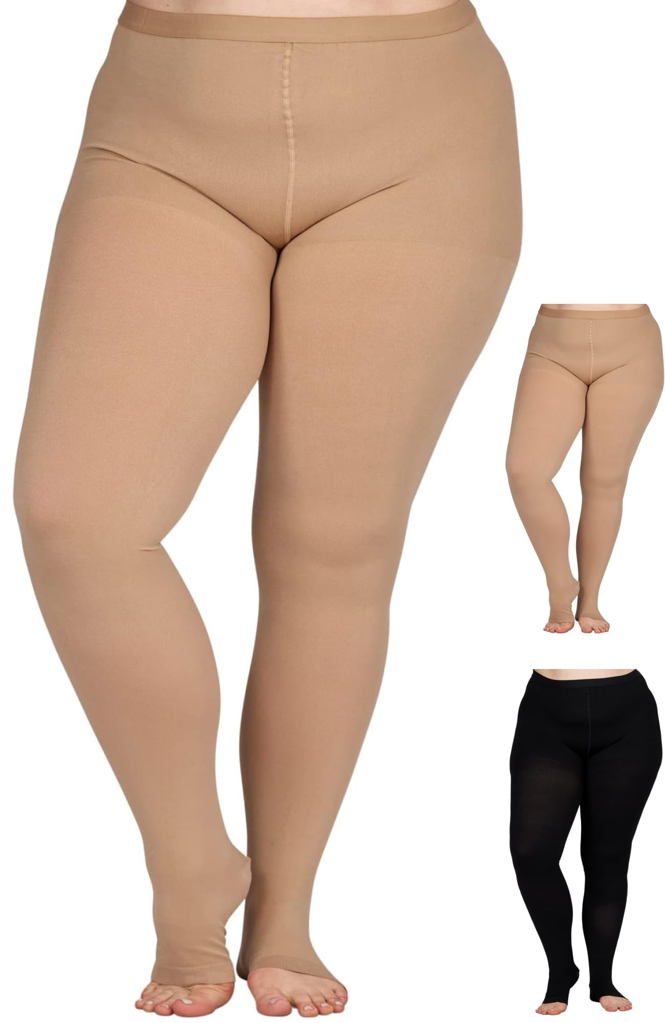 Plus Size Womens Compression Pantyhose 20-30mmHg with Open Toe