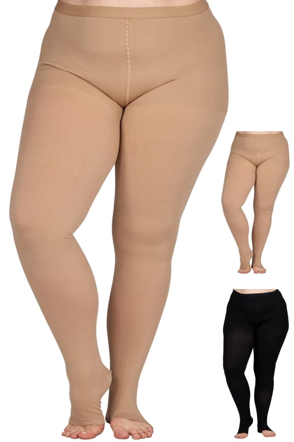 Plus Size Womens Compression Pantyhose 20-30mmHg with Open Toe - Beige, 2XL