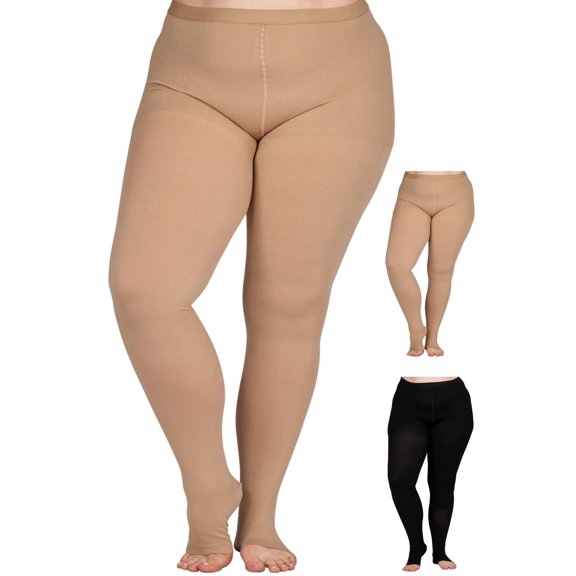 Plus Size Womens Compression Pantyhose 20-30mmHg with Open Toe - Beige, 2XL